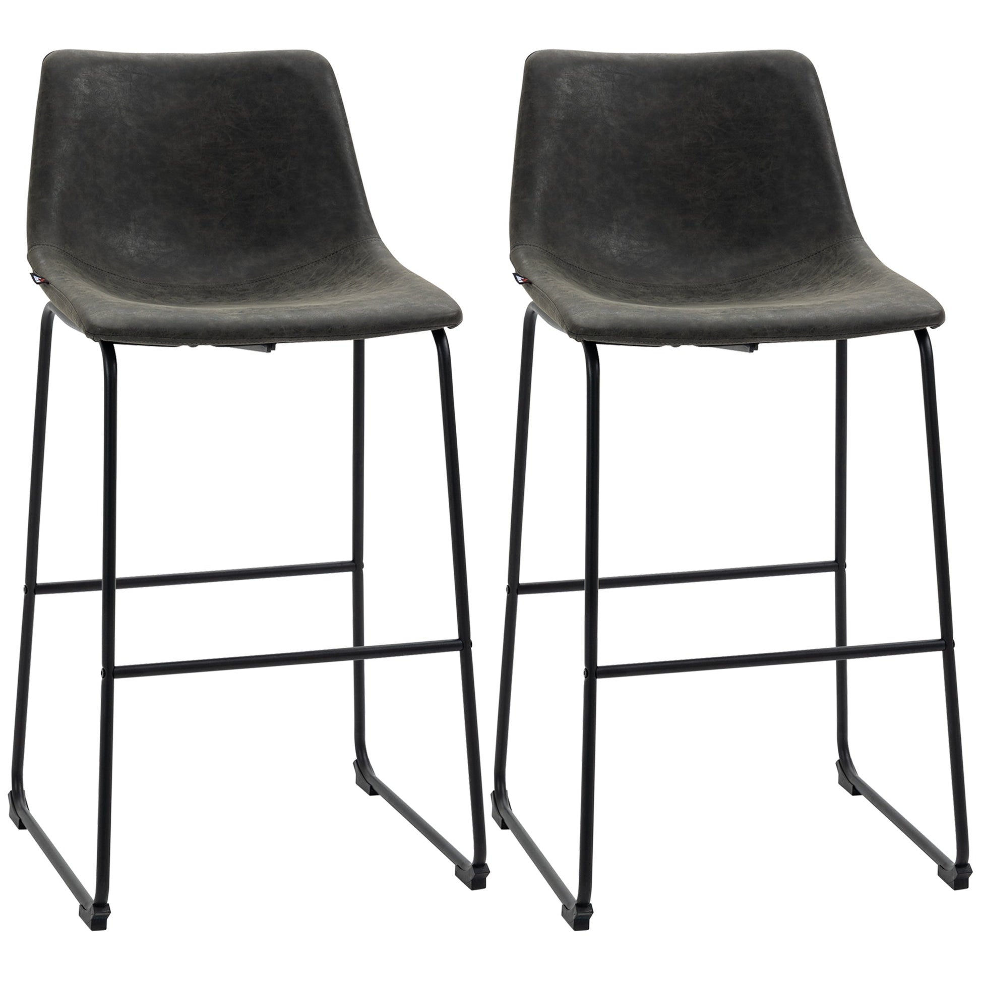 Bar Height Bar Stools Set of 2, Vintage PU Leather Bar Chairs, Kitchen Stools with Footrest for Home Bar, Dark Grey at Gallery Canada