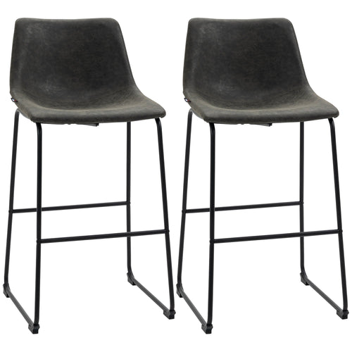 Bar Height Bar Stools Set of 2, Vintage PU Leather Bar Chairs, Kitchen Stools with Footrest for Home Bar, Dark Grey