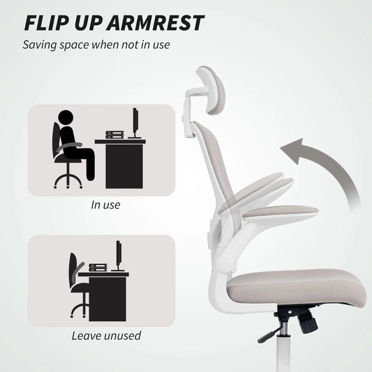 Mesh Office Chair, Adjustable Headrest, Lumbar Support, Flip-Up Armrests, Grey Task Chairs at Gallery Canada