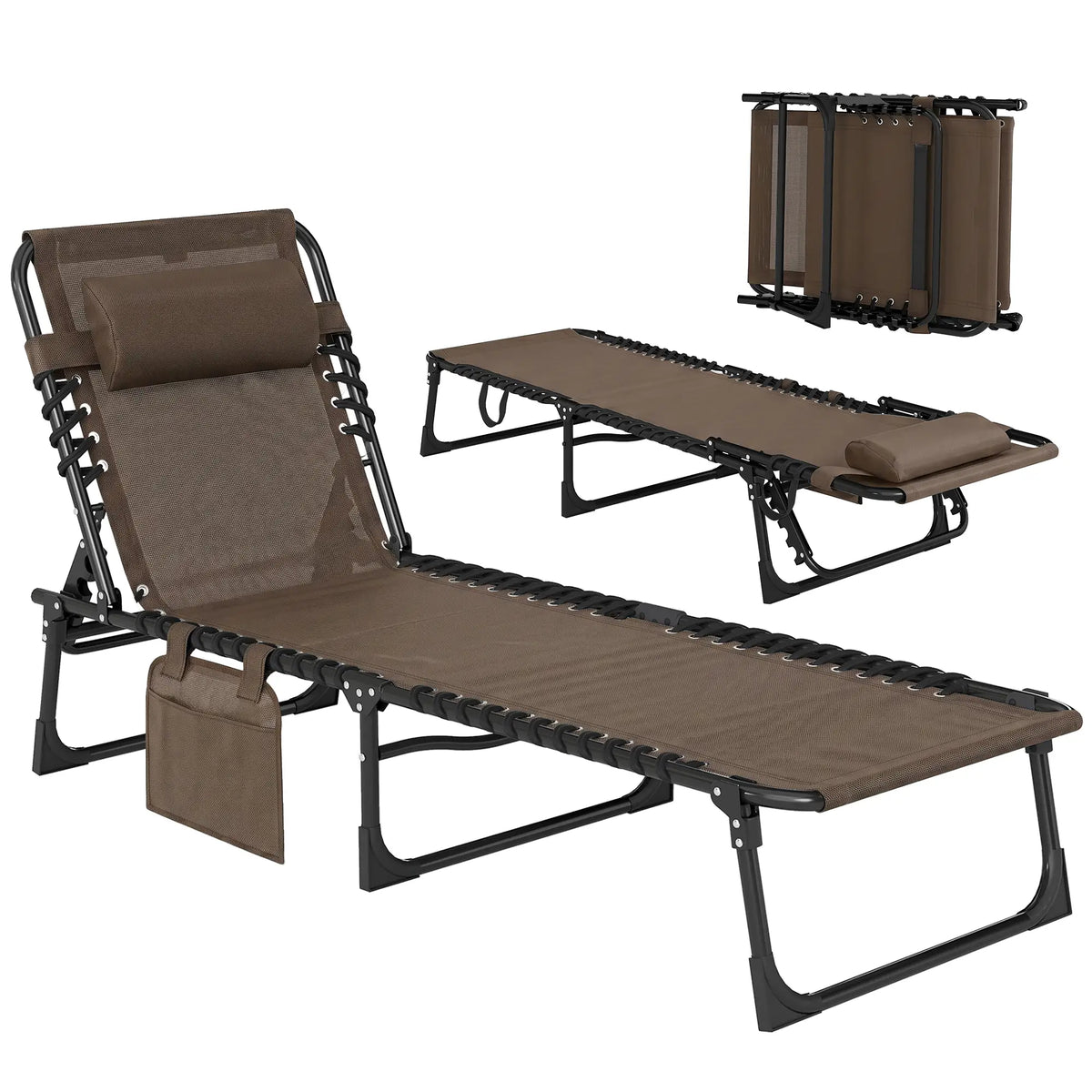 Outdoor Folding Chaise Lounge, Adjustable Backrest, Removable Pillow, Brown Lounger Chairs at Gallery Canada