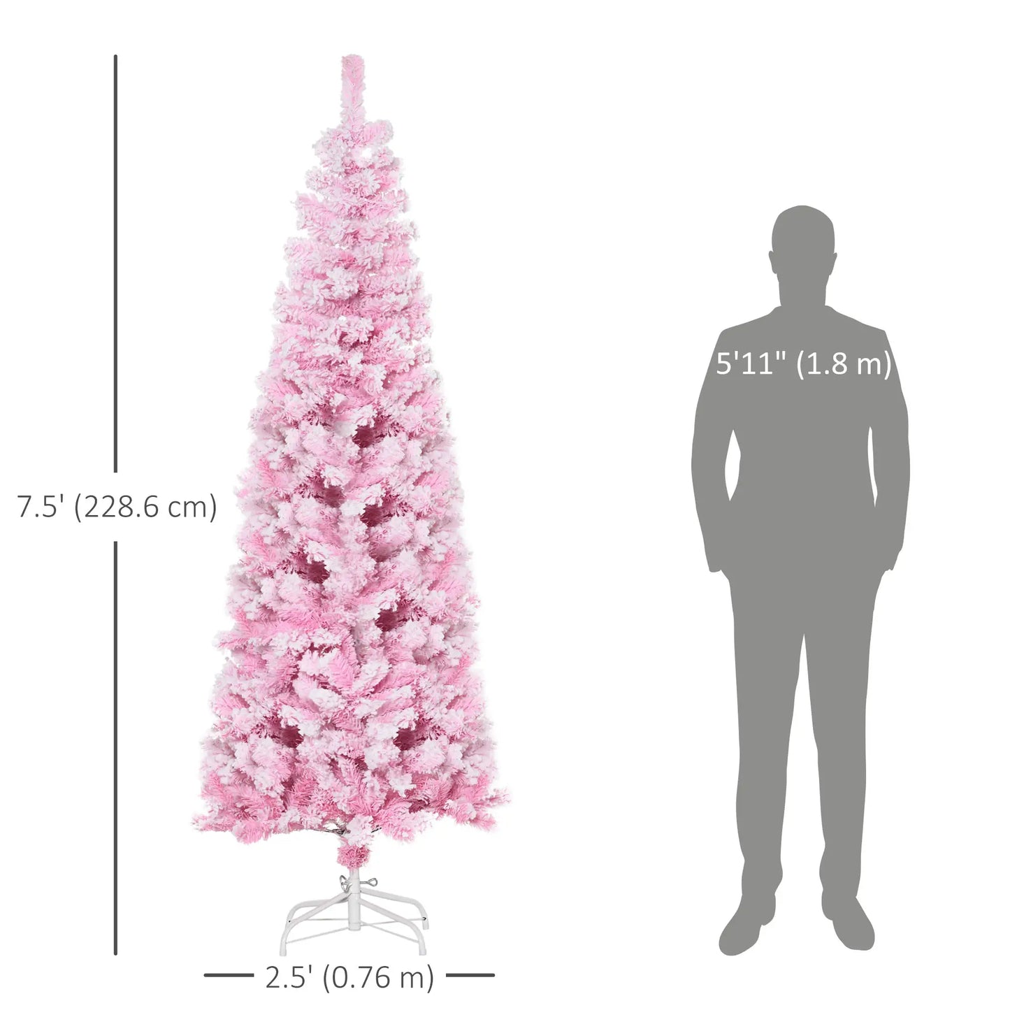 7.5 FT Snow Flocked Artificial Christmas Tree, Pencil Design, Pink Pencil Christmas Trees at Gallery Canada