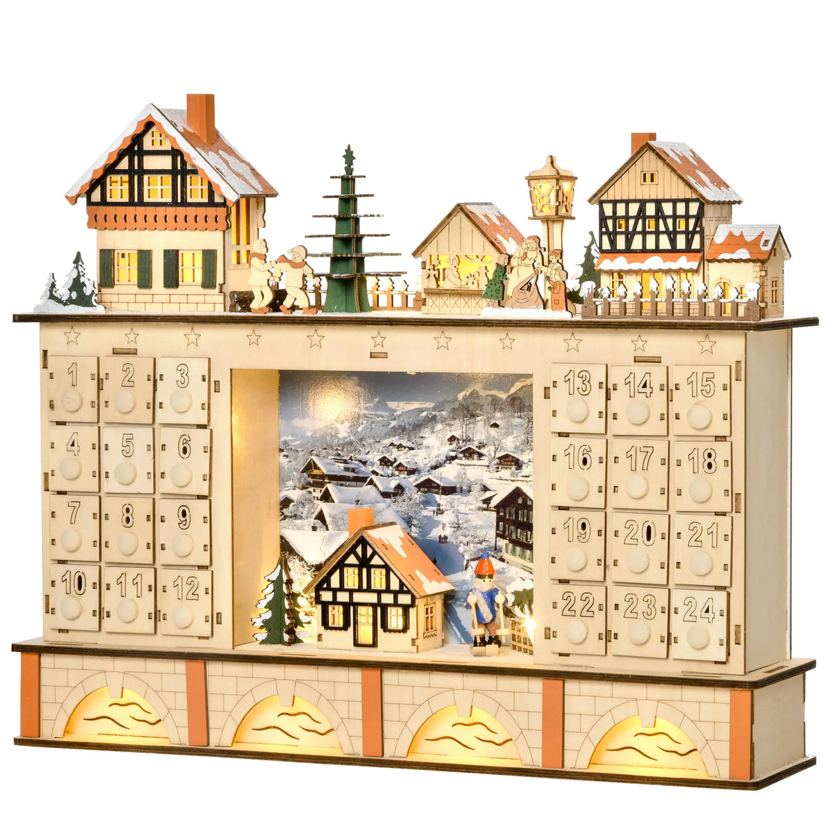 Christmas Advent Calendar, Light Up Wooden Countdown Drawer, Village, Natural Wood Christmas Advent Calendars at Gallery Canada