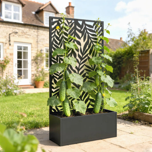 Metal Planter Box With Trellis, 44.5" Raised Garden Bed Galvanized Planter Boxes Black at Gallery Canada