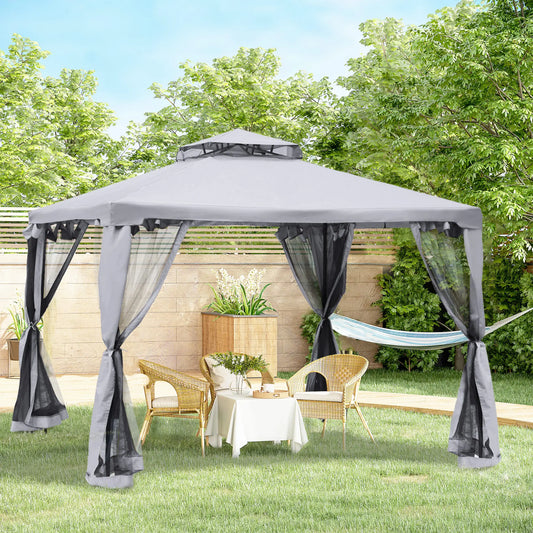 10' x 10' Gazebo, Steel Frame, Mosquito Netting, Grey
