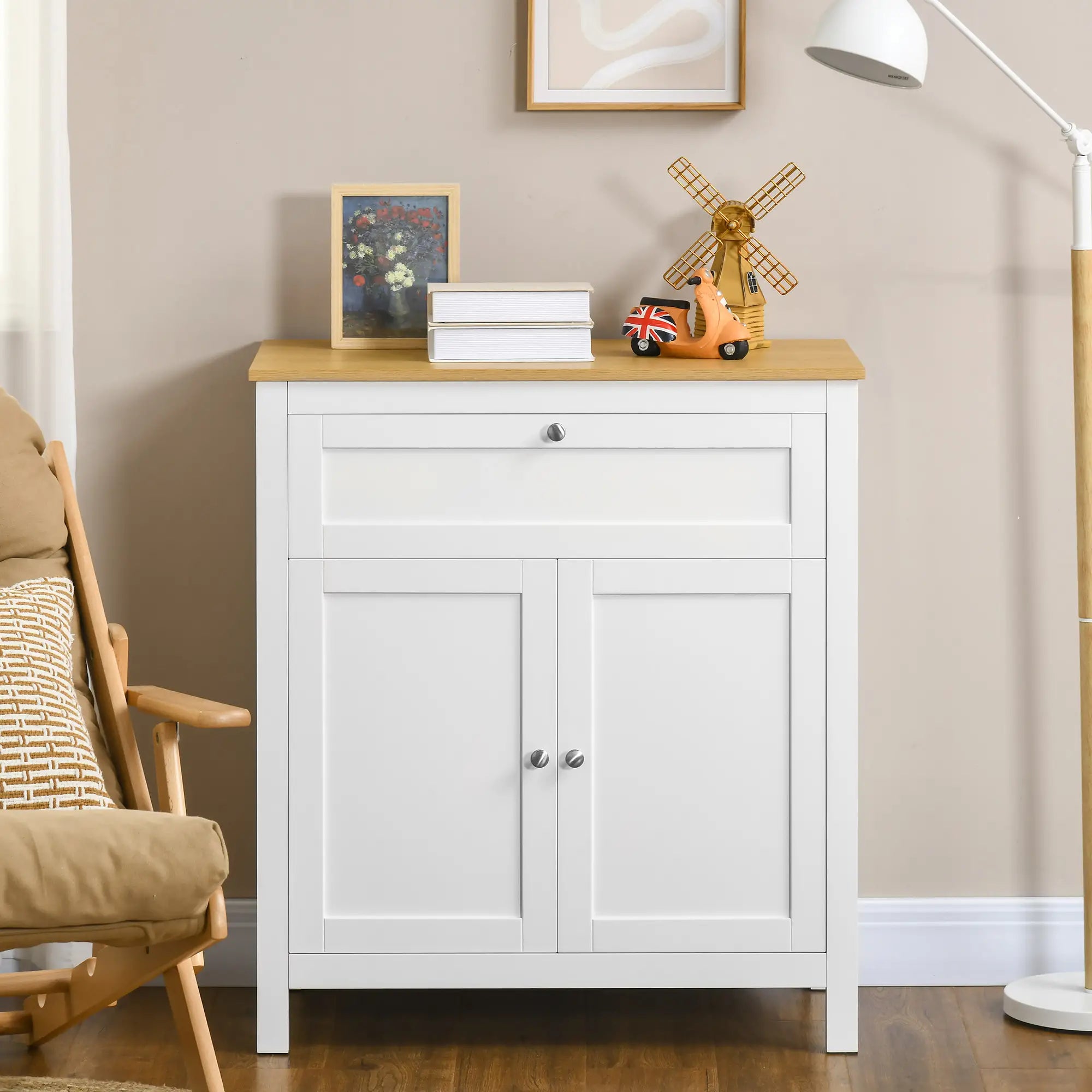 White Sideboard Cabinet, Buffet Table with Drawer, Double Door Cupboard, Adjustable Shelf, White Bar Cabinets at Gallery Canada