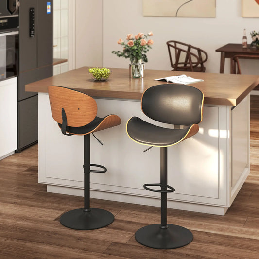 Modern PU Leather Swivel Bar Stools, Set of 2, Adjustable with Footrest, Black Bar Stools Black at Gallery Canada