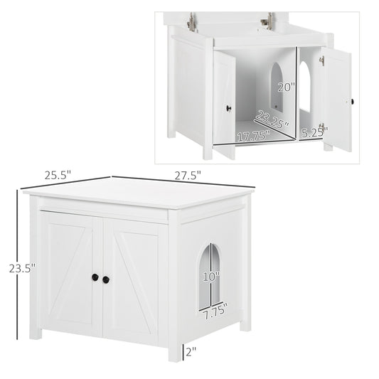 Cat Litter Box Enclosure with Openable Top, Cat Washroom Storage Side Table with Double Doors, Zinc Alloy Handles, for Indoor Use, White - Gallery Canada