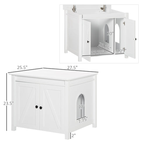 Cat Litter Box Enclosure with Openable Top, Cat Washroom Storage Side Table with Double Doors, Zinc Alloy Handles, for Indoor Use, White