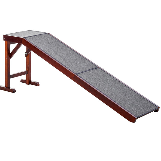 Pet Ramp Bed Steps for Dogs Cats Non-slip Carpet Top Platform Pine Wood 74"L x 16"W x 25"H Brown Grey at Gallery Canada
