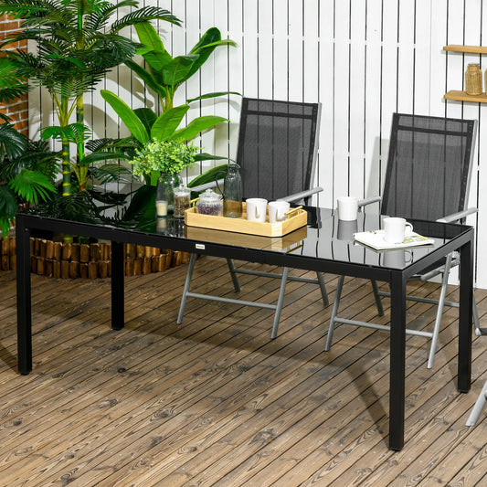 Rectangular Outdoor Dining Table For 8, Tempered Glass Top, Aluminum Frame, 70.9" x 31.5" x 28.3", Black Patio Dining Tables Black at Gallery Canada