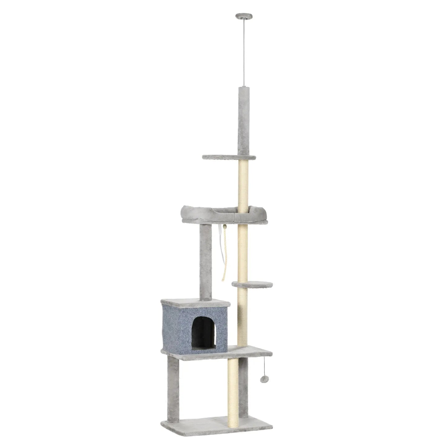 Adjustable Cat Tree, 85-101 Inches, Climbing Center with Scratching Posts, Grey Floor to Ceiling Cat Trees at Gallery Canada