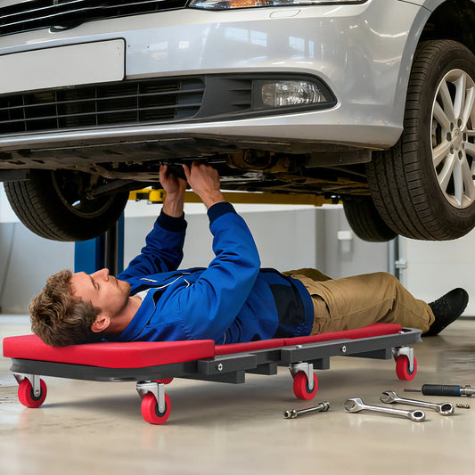 Automotive Z Creeper Seat, 330 lbs Rolling Garage Mechanic Creeper Stool, Red Automotive Red, Black at Gallery Canada