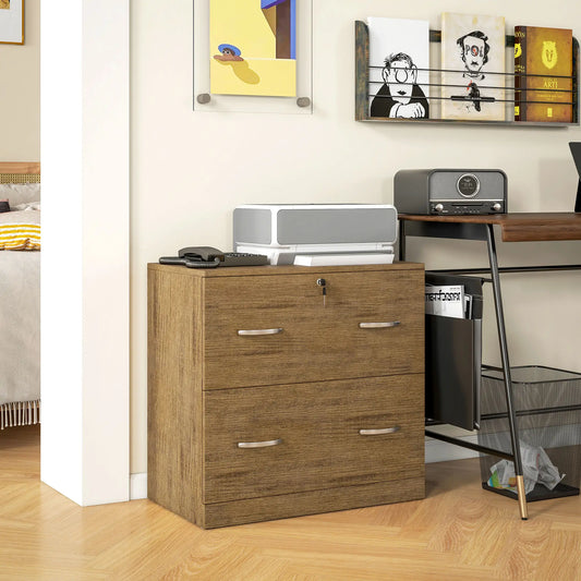 2 Drawer File Cabinet with Lock, Hanging Bar, Letter Size, Light Brown Office Cabinets & Cupboards Light Brown at Gallery Canada