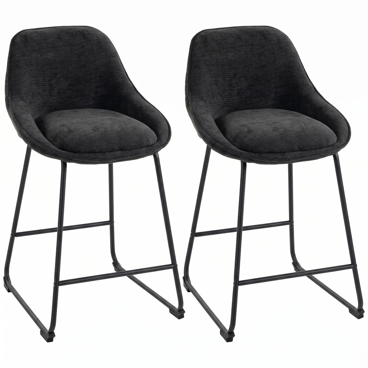 Ensemble de 2 tabourets de bar Chenille, chaises de comptoir, noir