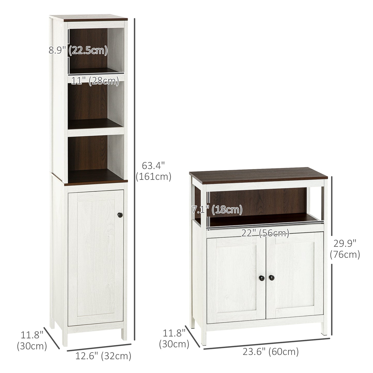 2-Piece Bathroom Furniture Set, Slim Bathroom Storage Cabinets with Doors and Shelves, Tall Bathroom Linen Tower and Small Bathroom Floor Cabinet, White