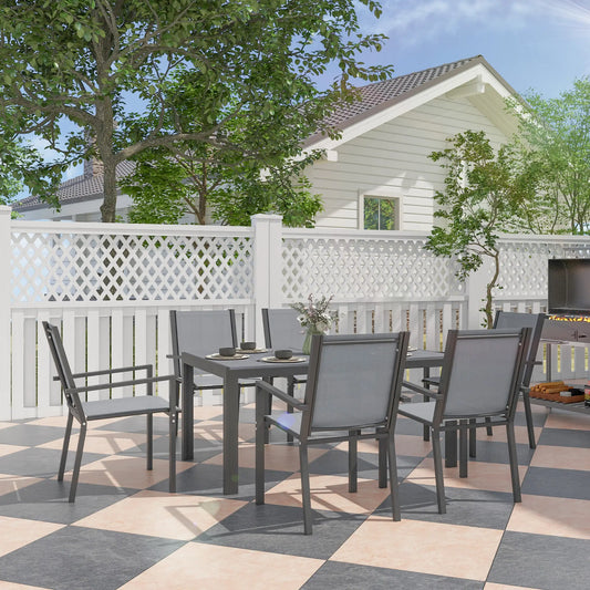 7 Piece Outdoor Dining Set, Rectangular Table, 6 Stackable Chairs Outdoor Dining Sets Light Grey, Dark Grey at Gallery Canada