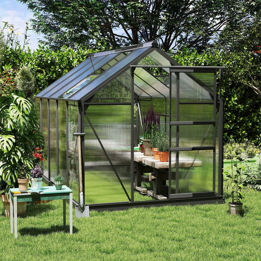 6' x 10' x 6.6' Polycarbonate Greenhouse, Walk-In Kit, Galvanized Frame, Grey Walk In Greenhouses Grey, Clear at Gallery Canada