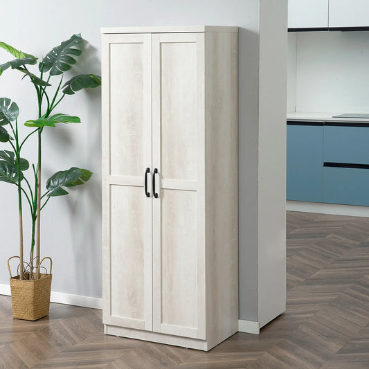63" Kitchen Storage Cabinet, 5-Tier Pantry with Doors, Adjustable Shelves, Distressed, White Kitchen Pantry Cabinets Distressed White at Gallery Canada