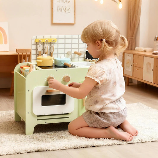 Kids Kitchen Playset, 15 Accessories, Microwave, Cabinets, Ages 3+, Green Play Kitchen Green, White at Gallery Canada