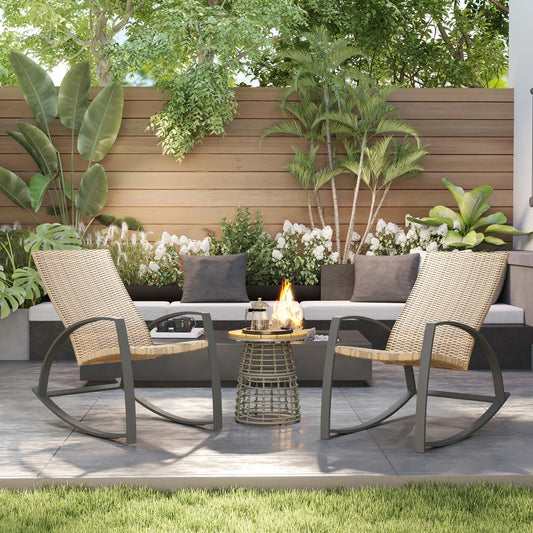 2 Wicker Patio Rocking Chairs, Rattan Outdoor Set, Khaki Outdoor Rocking Chairs Khaki at Gallery Canada