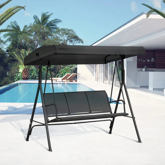 3-Seater Swing Chair, Covered Garden Hammock, A-Frame, Black Patio Swings with Stand Black at Gallery Canada
