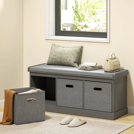 Shoe Storage Bench with Seat, 3 Fabric Drawers, Dark Grey Shoe Storage Cabinets & Racks Dark Grey at Gallery Canada