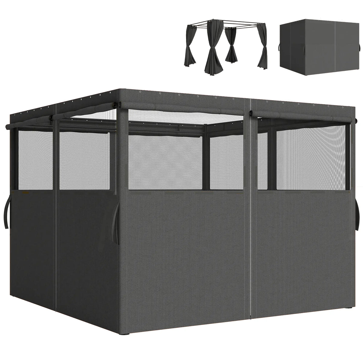 10' x 10' Gazebo Sidewall Set, 4 Panels, Windows, Doors, Dark Grey