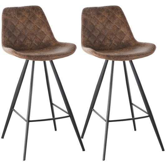 Counter Height Bar Stools Set of 2, Microfiber Cloth Bar Chairs with Metal Leg, Padded Seat, Counter Stools for Kitchen Island, Brown at Gallery Canada