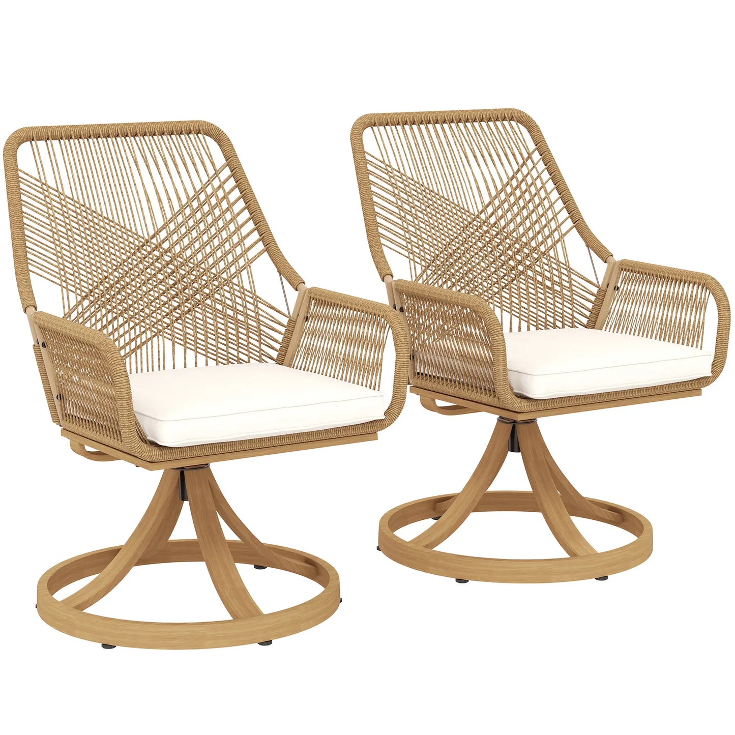 Outdoor Swivel Dining Chairs Set of 2, Patio Rattan with Cushions, Khaki Patio Chairs at Gallery Canada