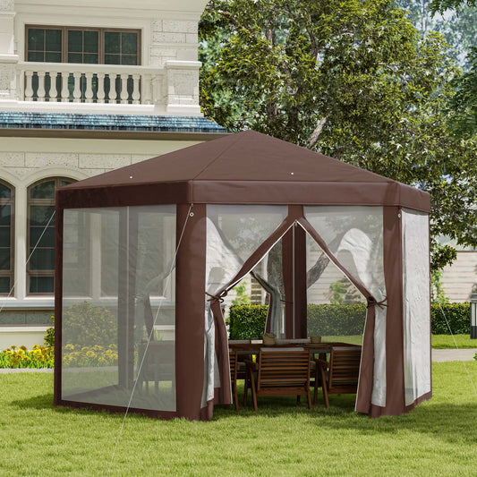 13' x 11' Hexagonal Party Tent, Canopy with Nettings, Zipped Doors, Brown Canopy Tents Brown, White at Gallery Canada