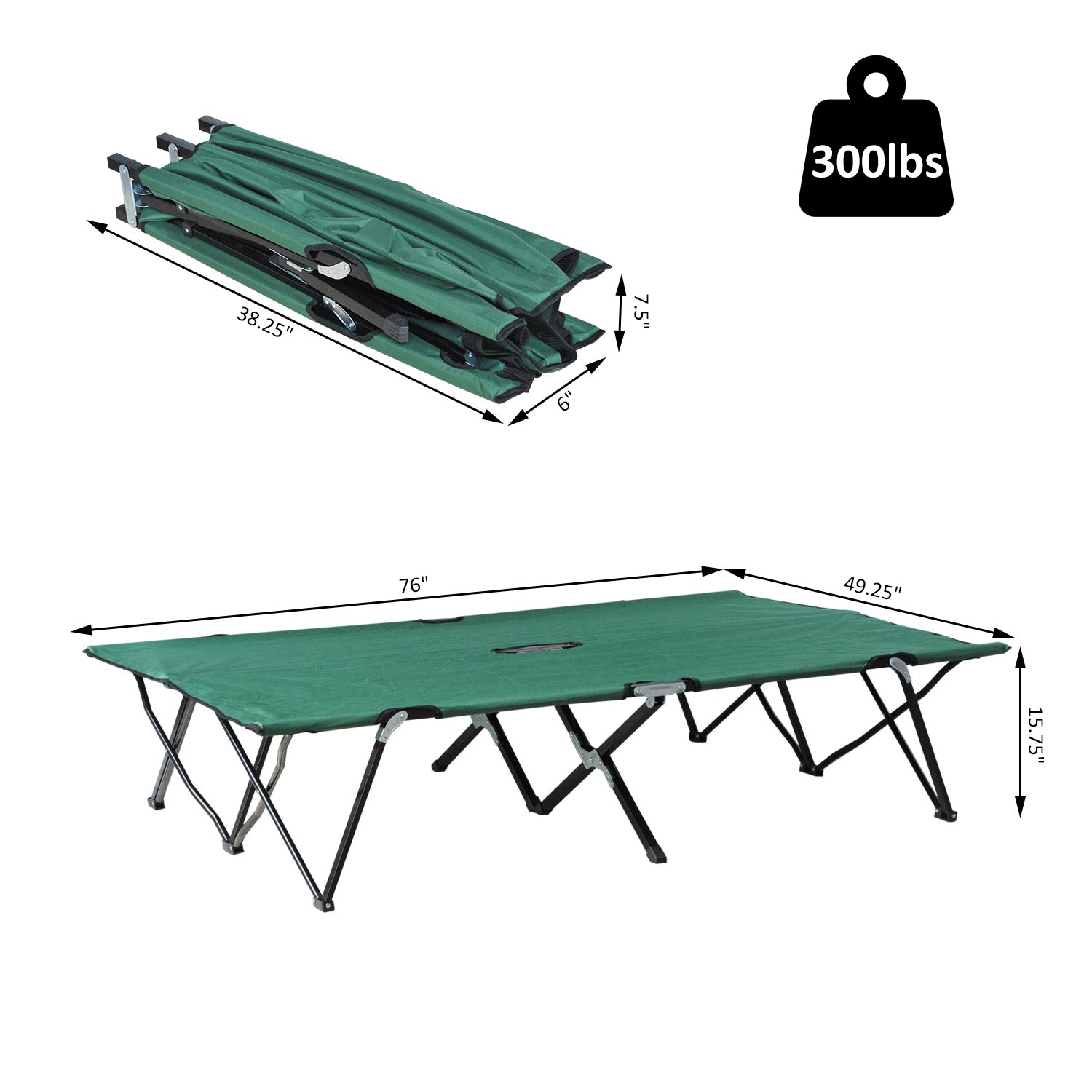 76" Two Person Folding Camping Cot Outdoor Portable Double Cot Wide Military Sleeping Bed w/ Carrying Bag Green at Gallery Canada