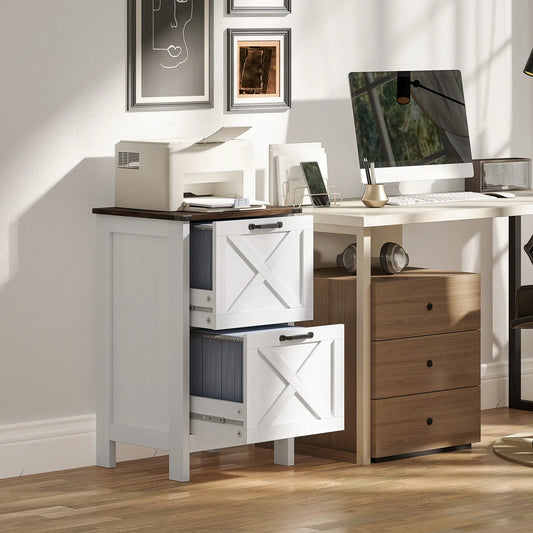 2 Drawer Vertical Filing Cabinet, Rustic Farmhouse, A4 Letter Size, Distressed-Off White Office Cabinets & Cupboards Distressed Off-White at Gallery Canada