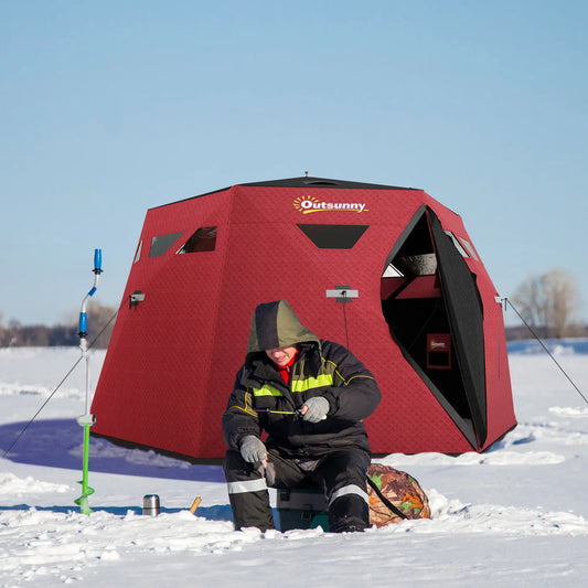 4 Person Insulated Ice Fishing Shelter, Pop-Up Tent with Carry Bag, Red