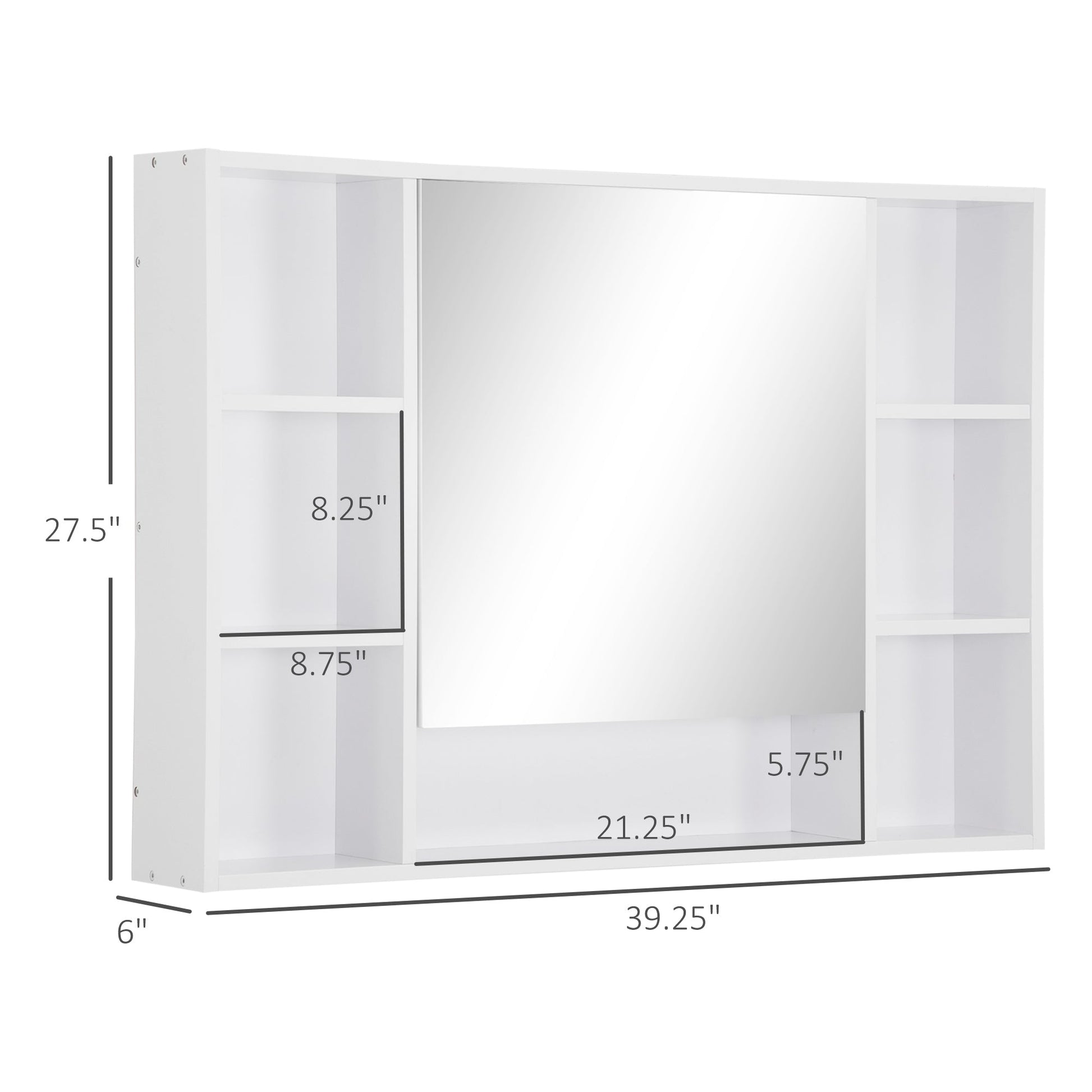 Wall Mounted Medicine Cabinet, 39.25"W x 27.5"H Bathroom Mirror Cabinet with Single Mirrored Door, Shelves and Storage Cupboard, White at Gallery Canada