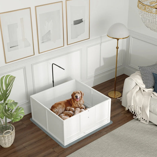 Dog Whelping Box, Waterproof Pad, Adjustable Door, 41" x 39" Houses, Kennels & Pens White at Gallery Canada