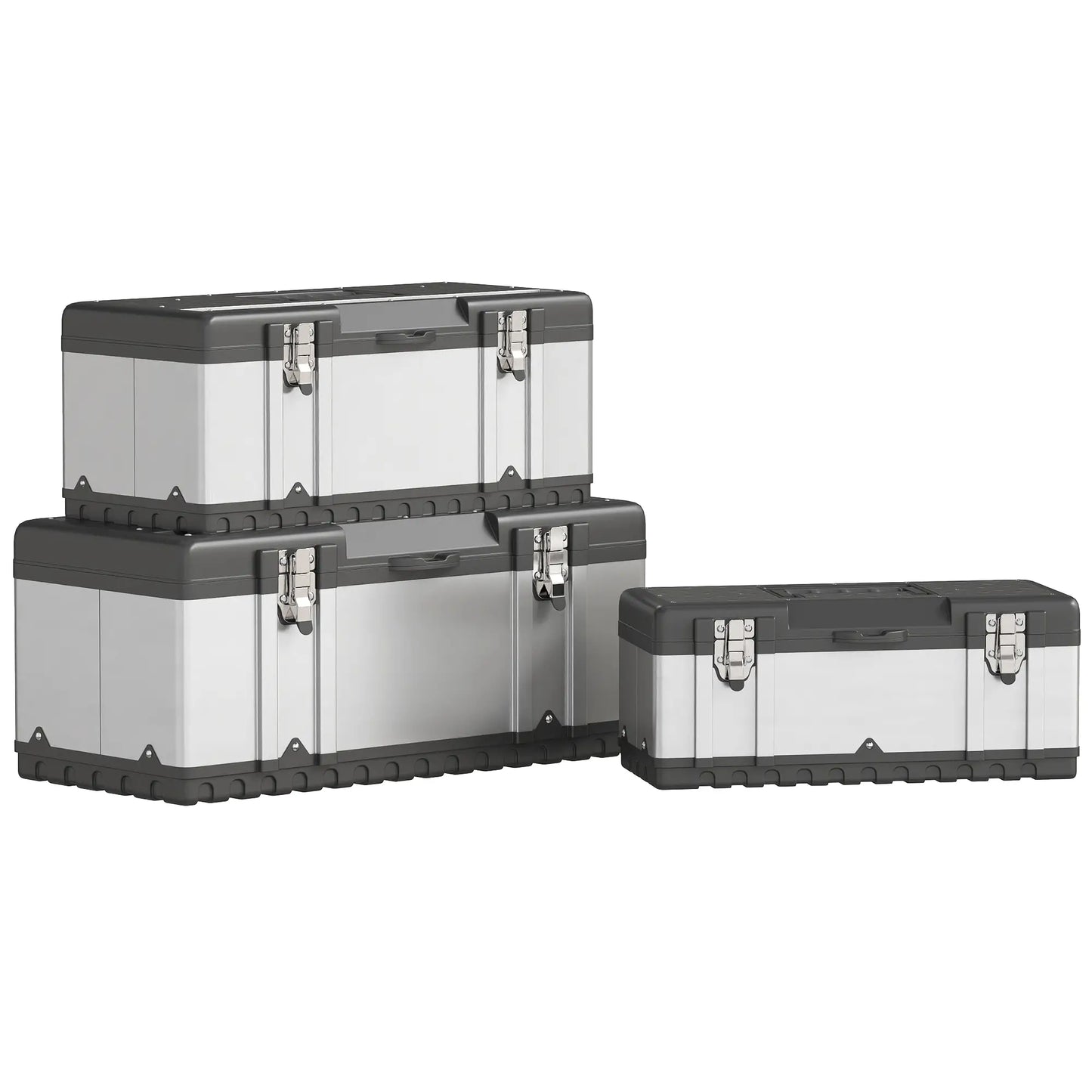 3 Pc Stainless Steel Tool Box Set, With Tray, Handles, Latches Tool Organizers at Gallery Canada