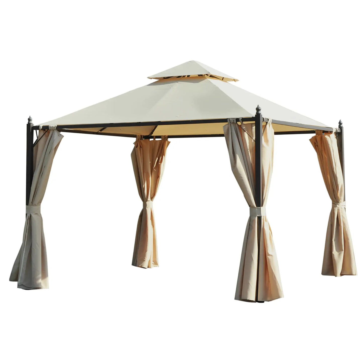 10x10ft Gazebo Canopy, Garden Shelter, Sun Shade with Curtains, Beige Gazebos at Gallery Canada