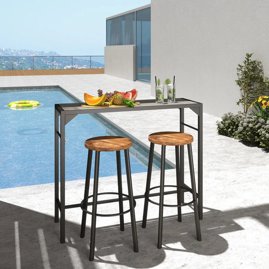 Outdoor Bar Table with Wood Grain Top, Built-In Bottle Opener, 47.2" x 15" x 39"