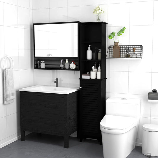 Tall Bathroom Storage Cabinet, 3-Tier Adjustable Shelf, Black Bathroom Cabinets Black at Gallery Canada