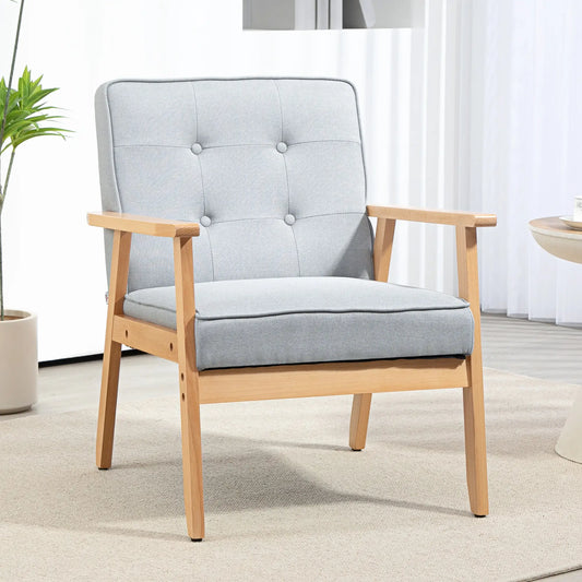 Modern Armchair Fabric, Accent Chair with Tufted Back, Wood Legs and Thick Padding for Living Room, Bedroom, Light Grey Accent Chairs Light Grey, Natural at Gallery Canada