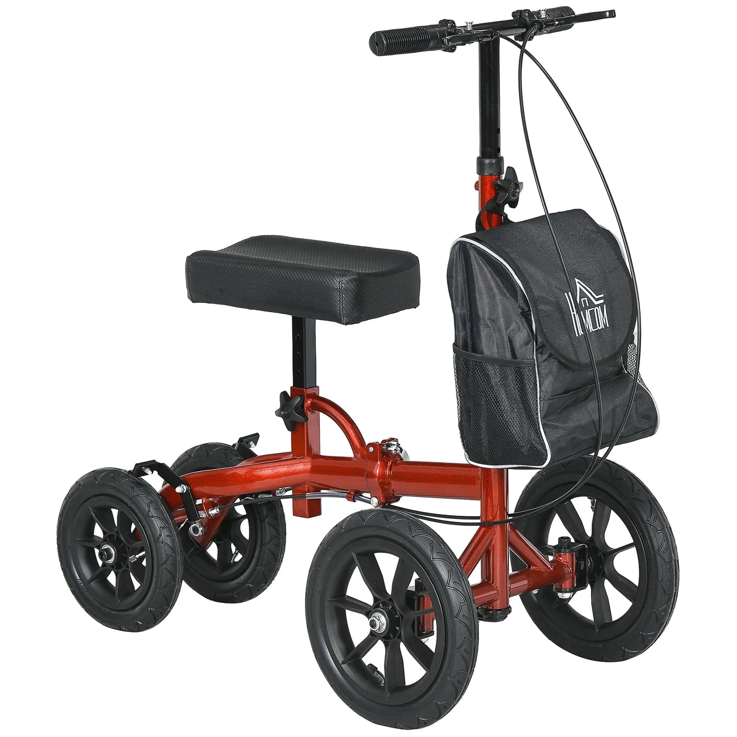 Adjustable Steerable Knee Walker, Foldable, Rubber Wheels, Dual Brake, Red Knee Walker & Wheelchair Ramps at Gallery Canada