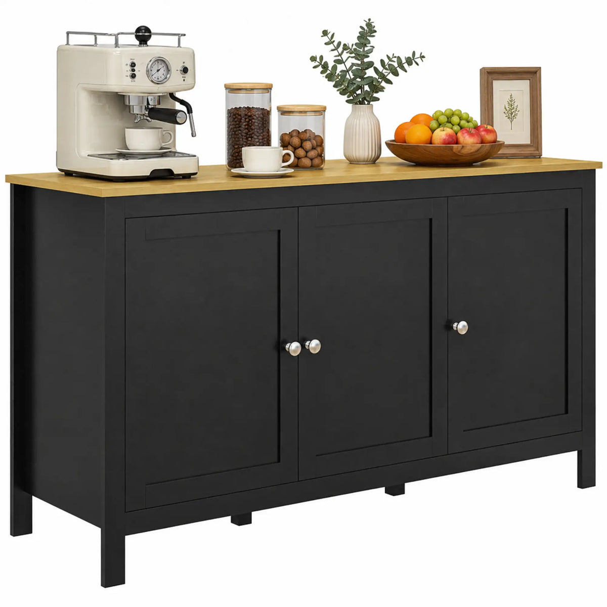 Sideboard, Buffet Cabinet with Doors, Adjustable Shelves, Natural, Black Kitchen Pantry Cabinets at Gallery Canada