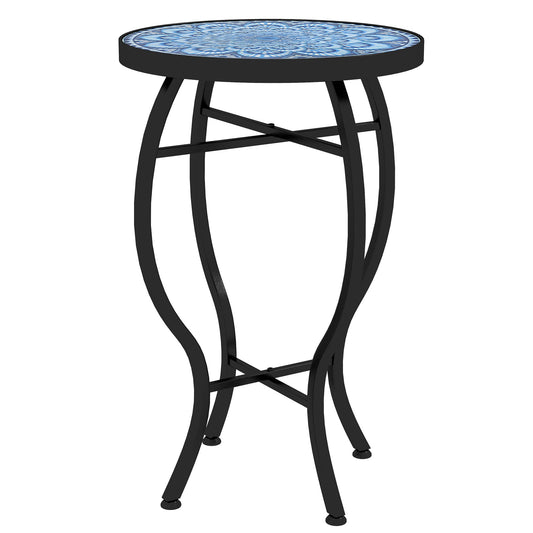 Round Outdoor Table, Patio Bistro Coffee Table with Mosaic Top and Steel Frame for Garden - Gallery Canada