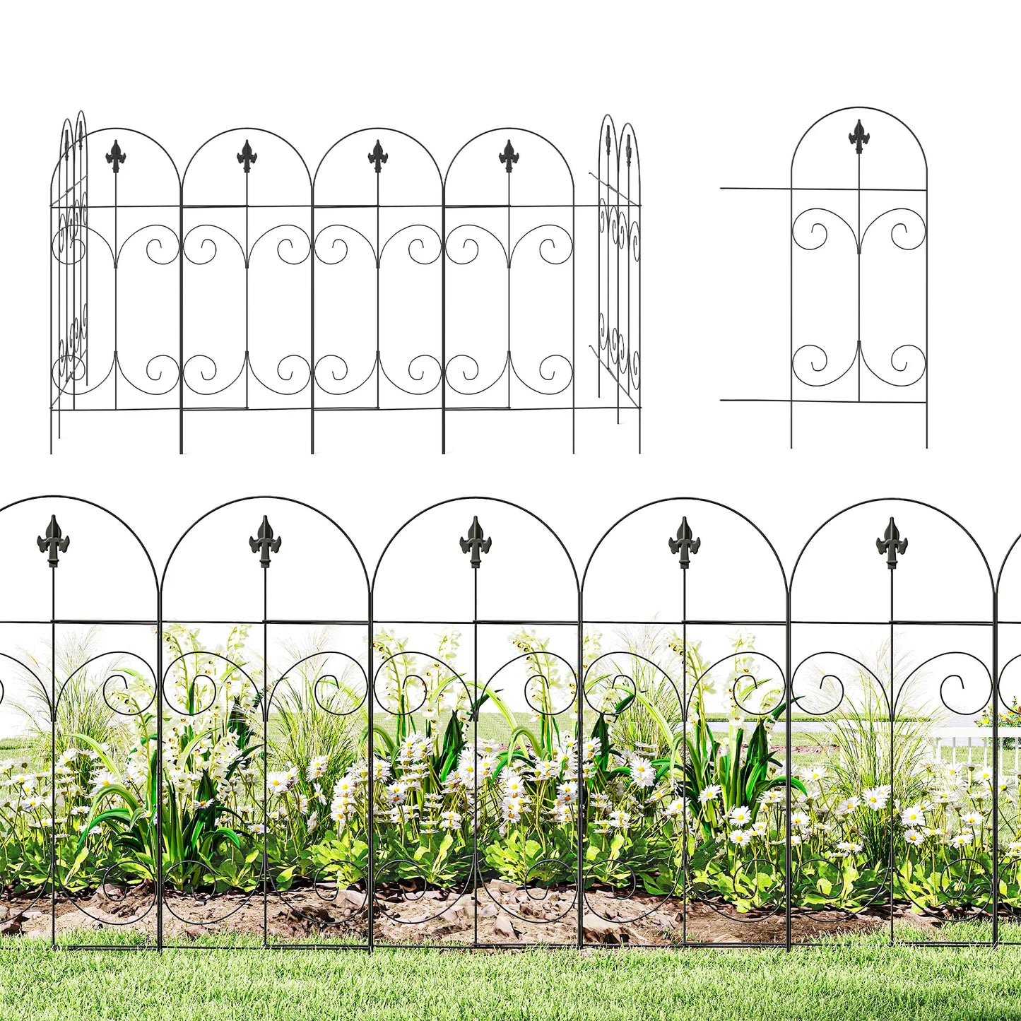 Outdoor Metal Garden Fence Panels, Animal Barrier, 8 Pack, Scrollworks Garden Fences at Gallery Canada