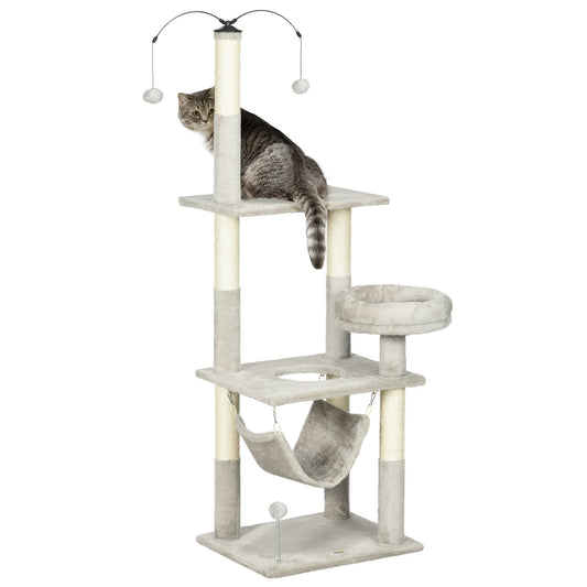 57.5" Cat Tree for Indoor Cats with Scratching Posts, Cat Condo with Hammock, Bed, Toys, Grey at Gallery Canada