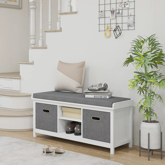 Shoe Storage Bench with Seat, 2 Drawers, Adjustable Shelf, White Shoe Storage Cabinets & Racks White, Grey at Gallery Canada