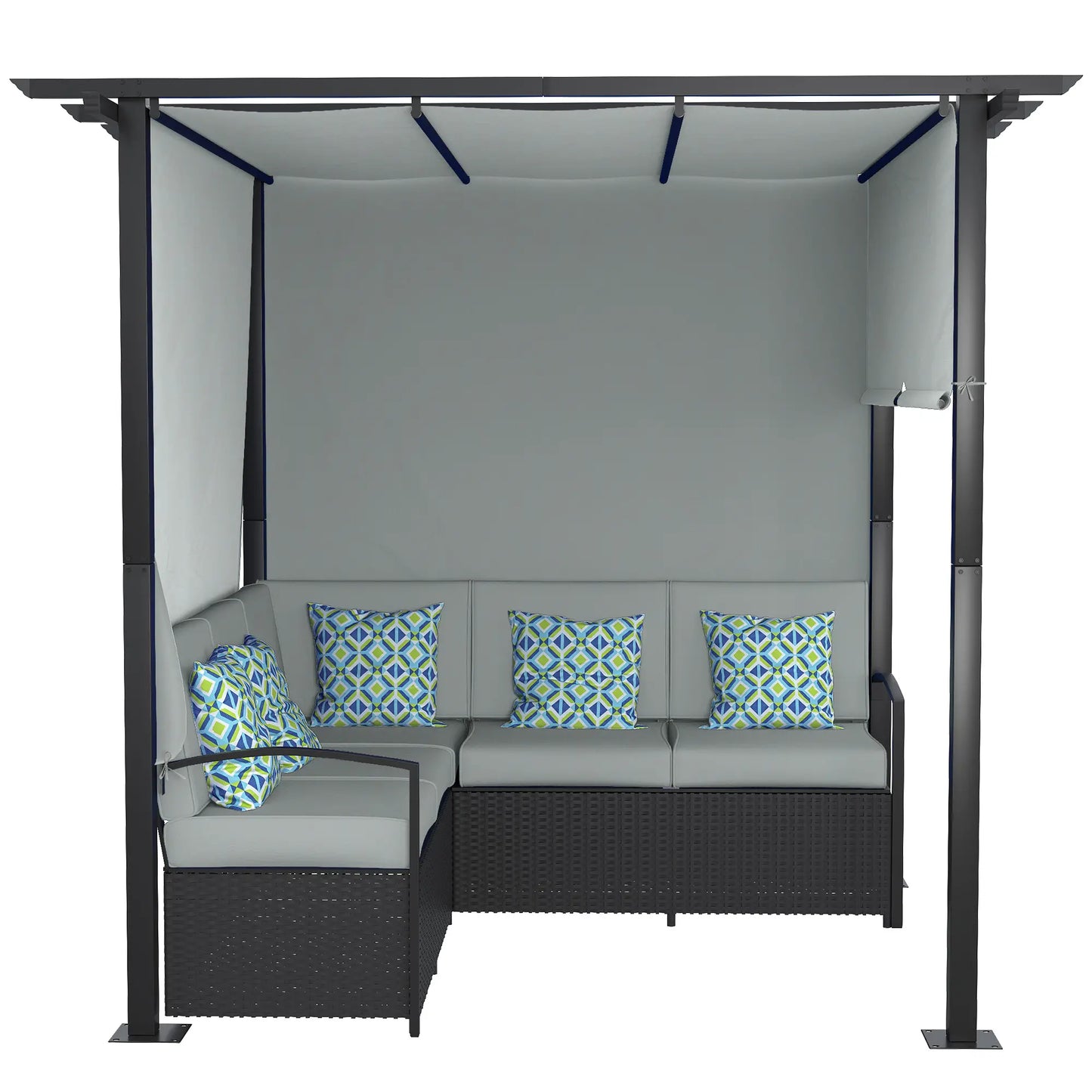 Outdoor PE Rattan Sofa Set, Retractable Canopy Pergola, Grey Patio Furniture Sets at Gallery Canada