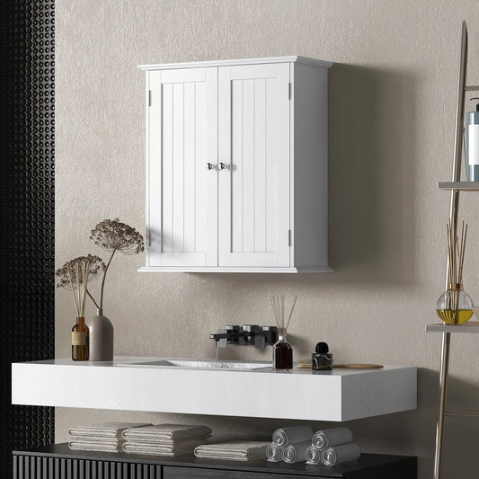Bathroom Medicine Cabinet, Wall Cabinet with 2 Doors and Adjustable Shelf, Space Saver Over Toilet Cabinet Wall Mounted Cabinets White at Gallery Canada