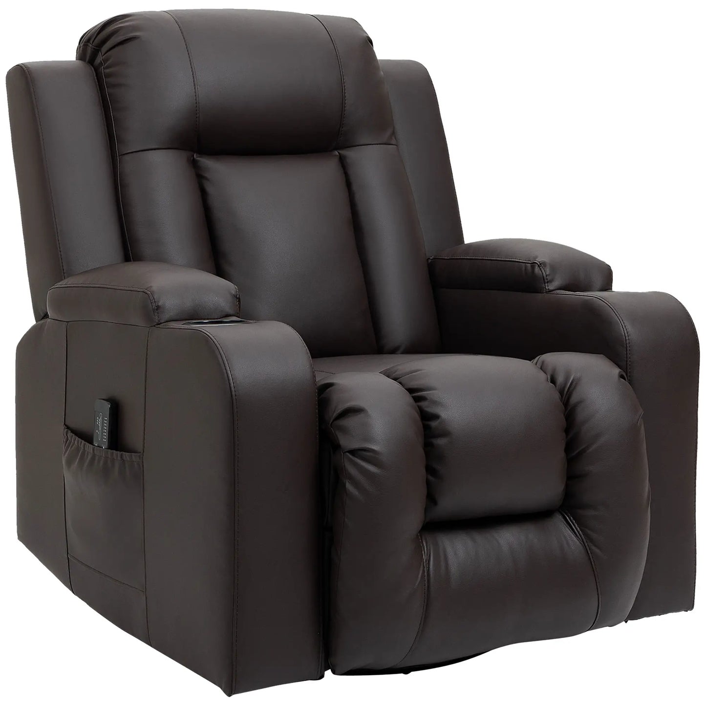Swivel Massage Recliner Chair, Manual Rocking Sofa, PU Leather, Brown Single Sofas at Gallery Canada