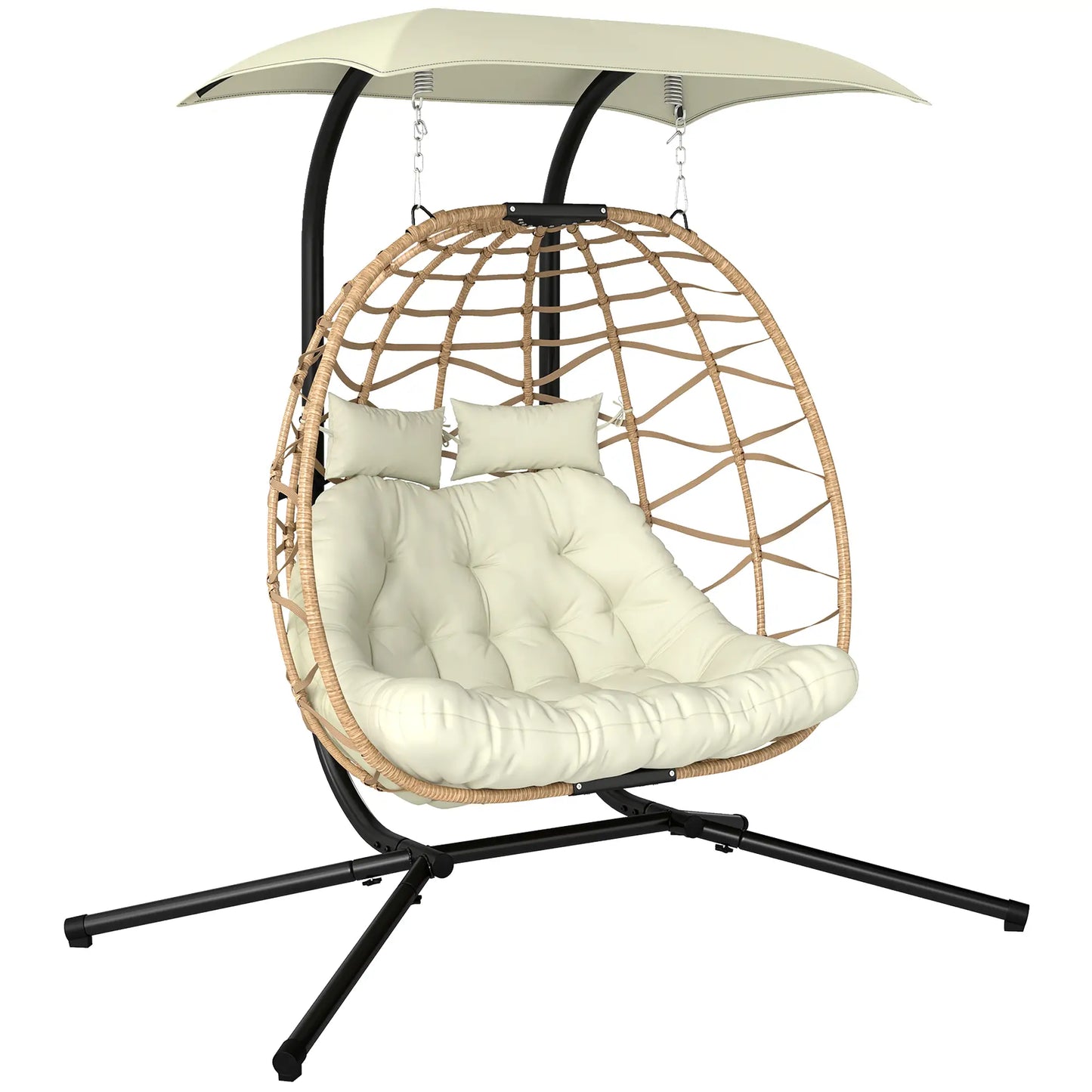 Double Wicker Egg Swing Chair With Canopy, Foldable, Beige Patio Chairs at Gallery Canada